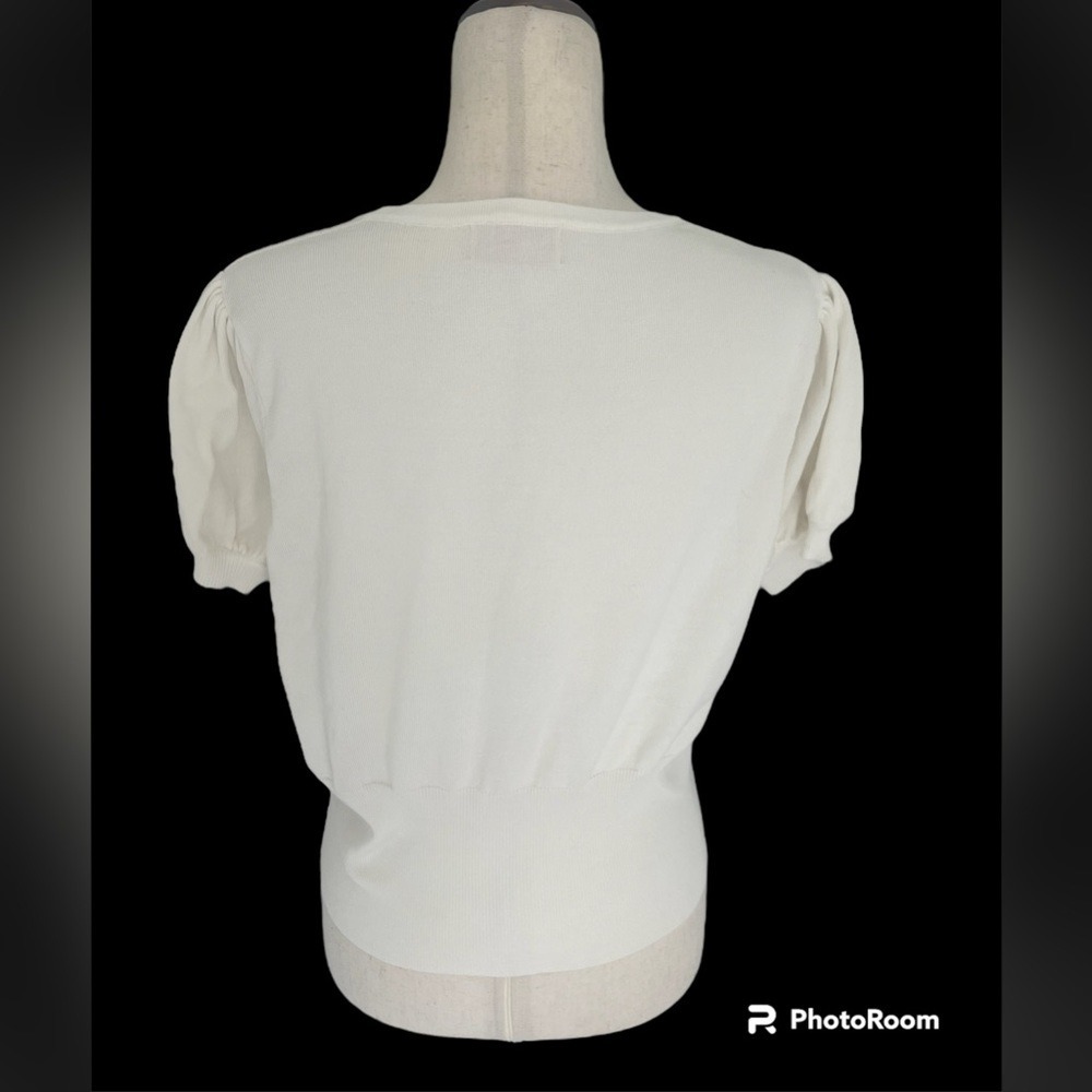 Belle Poque Cream Short Sleeve‎ Sweater Cardigan XL - Picture 2 of 5